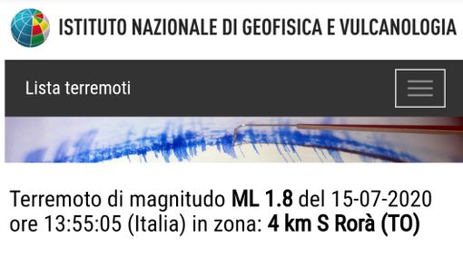 Piccola scossa di terremoto a Rorà poco prima delle 14