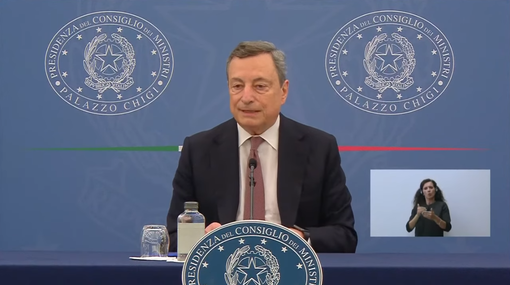 Il premier Mario Draghi in conferenza stampa Il premier Mario Draghi in conferenza stampa