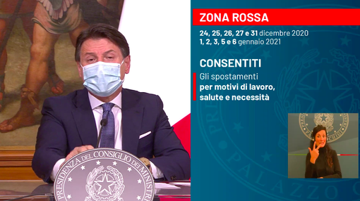 Il premier Conte, durante il discorso alla Nazione sul Decreto Legge natalizio