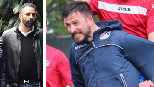 Il presidente Marco Palmiere e mister Gianluca Macrì dal Pozzomaina all'Atletico Torino Il presidente Marco Palmiere e mister Gianluca Macrì dal Pozzomaina all'Atletico Torino