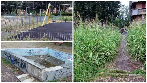Giochi chiusi, erba alta e fontana distrutta: qualcuno salvi il giardino di via Deledda Giochi chiusi, erba alta e fontana distrutta: qualcuno salvi il giardino di via Deledda