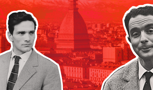 Calvino e Pasolini su sfondo rosso Calvino e Pasolini su sfondo rosso