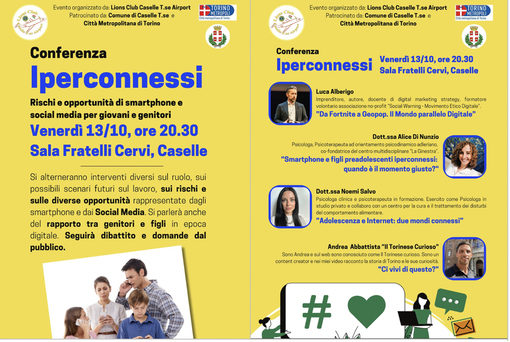 Lions Club Caselle organizza la conferenza “Iperconnessi – Rischi e opportunità di smartphone e social media per giovani e genitori”