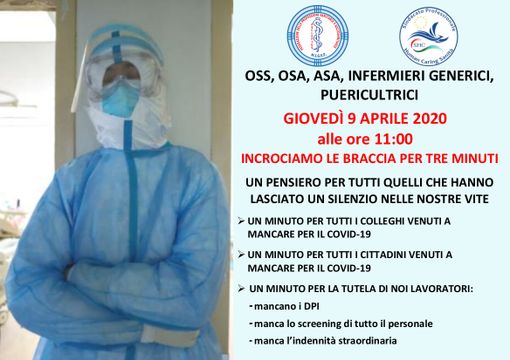 #iononcisto: il 9 aprile Oss, Osa, Asa e Infermieri incroceranno le braccia per tre minuti alle ore 11