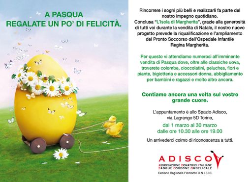 Per le festività di Pasqua riapre a Torino il mercatino Adisco Per le festività di Pasqua riapre a Torino il mercatino Adisco