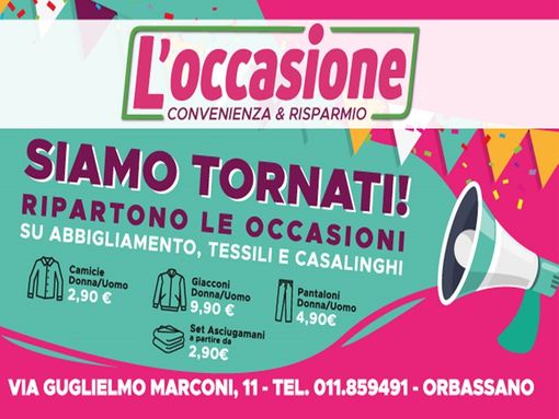 Riapre l'Occasione Orbassano: stock di abbigliamento, tessili e casalinghi
