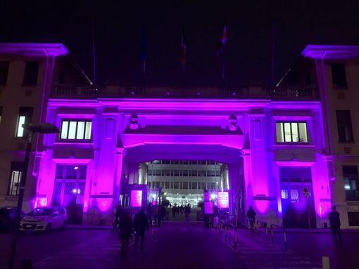 L'ospedale Molinette di Torino illuminato di viola per la Giornata mondiale per la lotta al tumore al pancreas