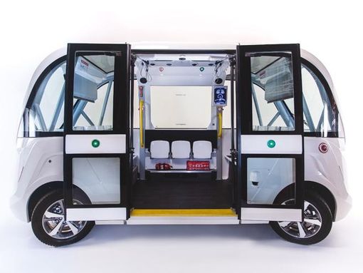 Il rendering degli shuttle Navya che viaggeranno in città