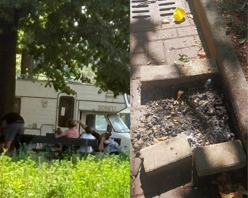 Camper a Mirafiori e falò accesi per terra