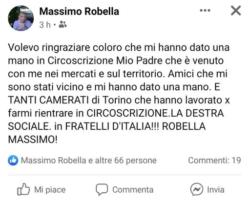 Il tweet del consigliere Robella Il tweet del consigliere Robella
