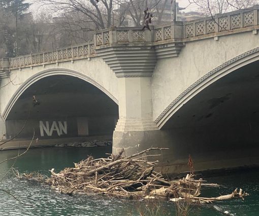 Isola di detriti e tronchi sotto Ponte Sassi (foto di Pierlucio Firrao) Isola di detriti e tronchi sotto Ponte Sassi (foto di Pierlucio Firrao)