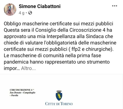 Il post del consigliere della Circoscrizione 4 Simone Ciabattoni Il post del consigliere della Circoscrizione 4 Simone Ciabattoni