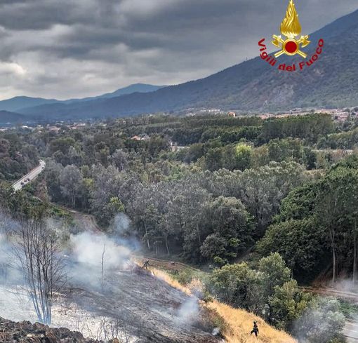 Vento e terreno secco, divampa il fuoco nel bosco di Caprie: lanci d'acqua per via aerea