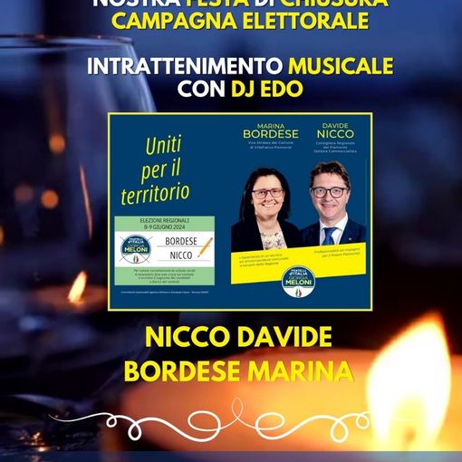 Festa di fine campagna elettorale al Veloce di Pinerolo con Nicco e Bordese (Fdi)