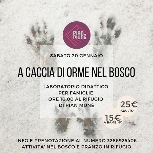 Laboratorio per bambini ‘A caccia di orme sulla neve’ a Pian Munè di Paesana