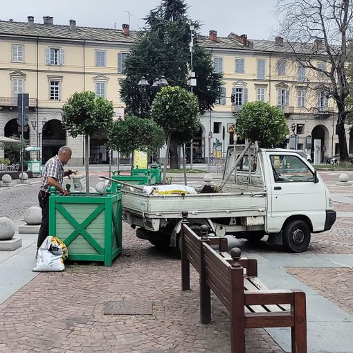 I lavori sulle fioriere in centro