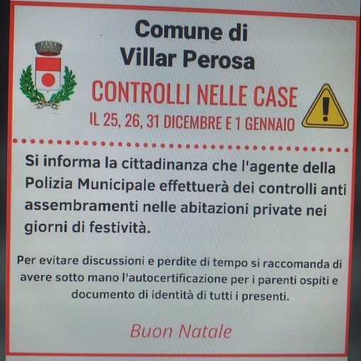 Manifesto falso controlli a Villar Perosa modello Bugliano Natale 2020