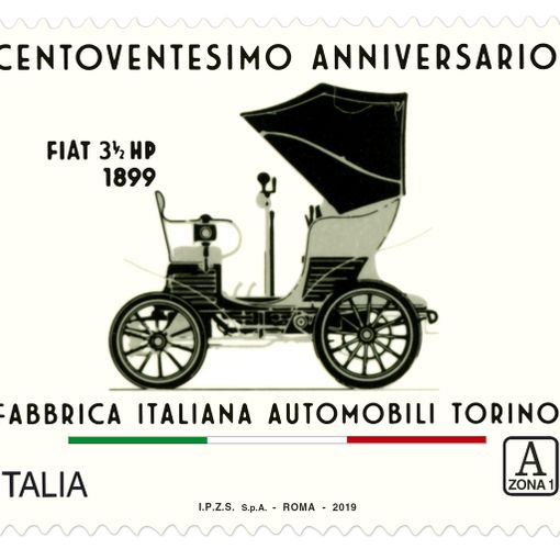 Un francobollo celebrativo della Fiat