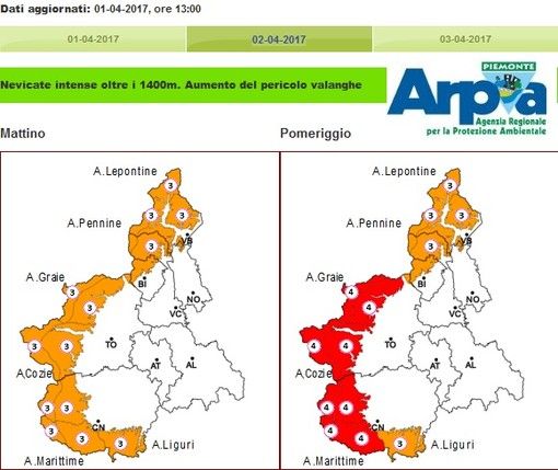 Il perciolo valanfgenelbollettino emesso dall'Arpa