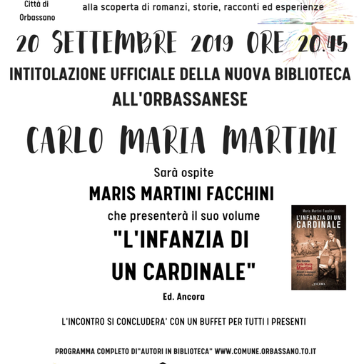 Orbassano, torna Autori in biblioteca. E la struttura sarà intitolata al cardinal Martini