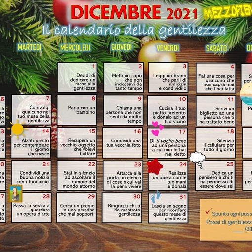 Torna il calendario della gentilezza, un gesto al giorno per tutto il mese di dicembre