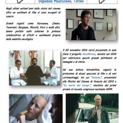 Incontro “Cinema e cancro” e progetto “OncoMovies”, presso l'ospedale Mauriziano