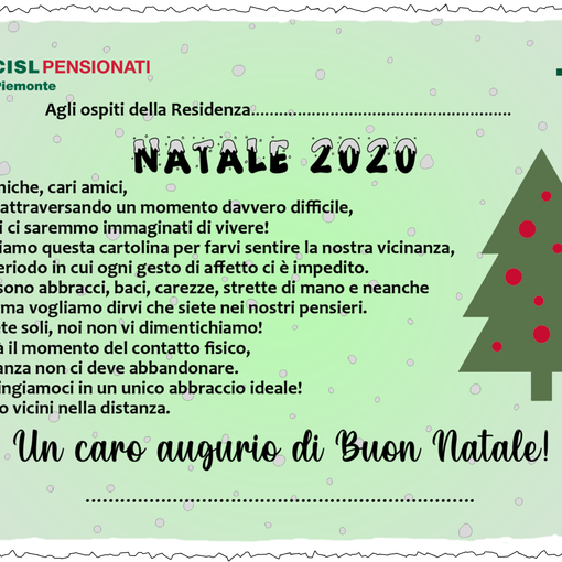 Una cartolina per gli anziani delle Rsa: l’iniziativa della Fnp Cisl Piemonte per le festività natalizie
