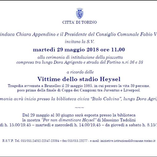 A Torino una piazza dedicata alle vittime dell'Heysel