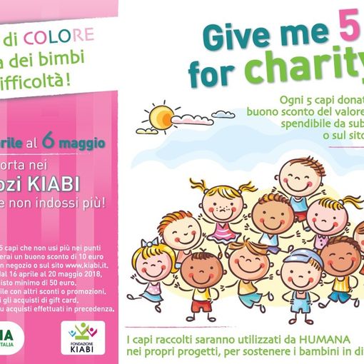 “Give me 5 for charity”. I punti vendita KIABI di Torino e HUMANA di nuovo insieme per aiutare chi ha più bisogno