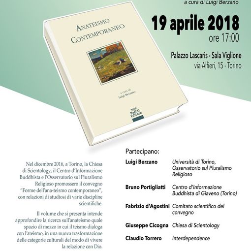Giovedì 19 aprile a Palazzo Lascaris presentazione del libro &quot;Anateismo Contemporaneo&quot;