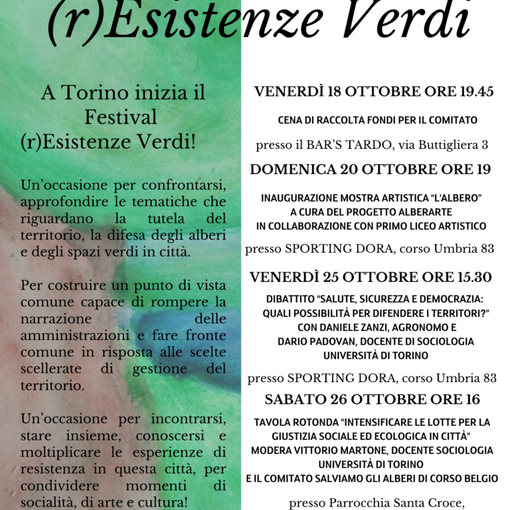 Festival (r)Esistenze Verdi, da domani quattro appuntamenti a Torino