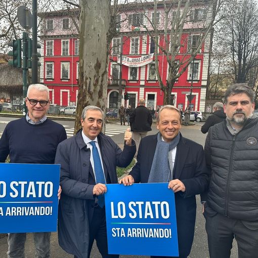 Da sx il Ministro Zangrillo, i senatori Gasparri e Rosso, il segretario cittadino Fontana