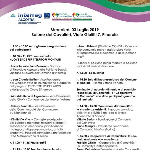 Il 3 luglio a Pinerolo lancio di due progetti del Piter “Cuore delle Alpi”