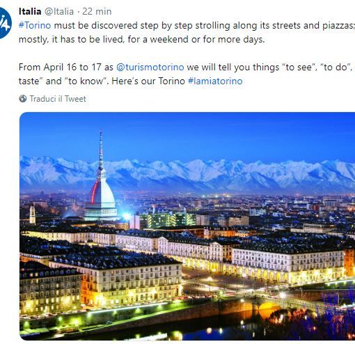 Domani e mercoledì Torino twittata da @Italia