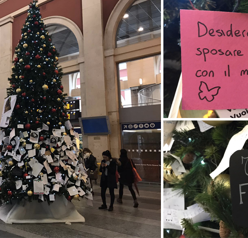 La magia del Natale a Porta Nuova: nelle letterine appese all’albero custoditi i sogni dei torinesi (FOTO e VIDEO)