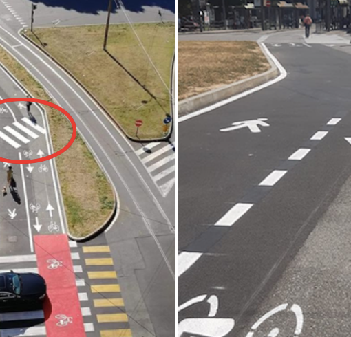 Piazza Statuto, &quot;cancellate&quot; le strisce pedonali che tagliavano la pista ciclabile