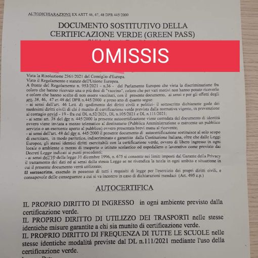 La finta autocertificazione (foto tratta da facebook)