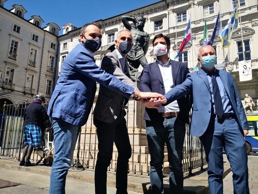 I candidati da sx Lo Russo, Lavolta, Tresso e Boni