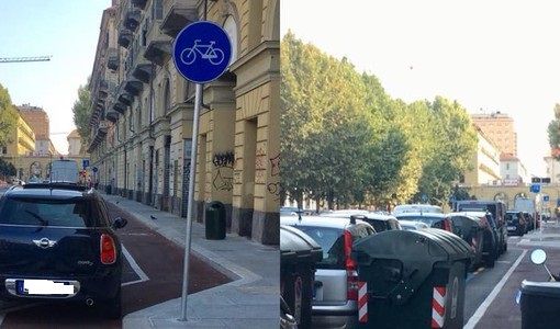 Parcheggio selvaggio sulla nuova ciclopista di via Nizza dopo una settimana: i commercianti scrivono una lettera al Comune