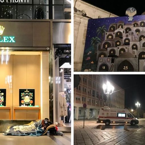Invisibili davanti al calendario dell'Avvento: piazza del Duomo e via Roma casa dei clochard