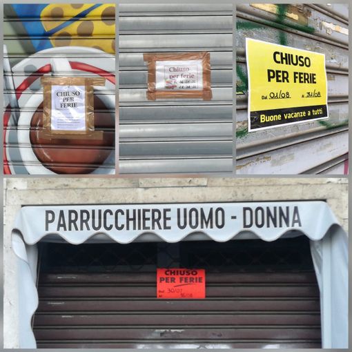serrande con cartello chiuso per ferie
