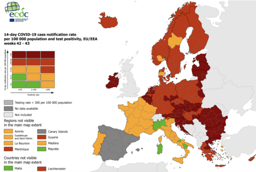 Il Piemonte ancora in 'verde' nella mappa del contagio, ma è sempre più solo in Europa
