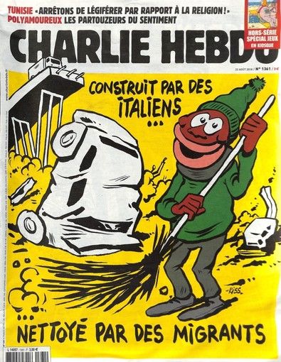 La copertina velenosa di Charlie Hebdo sulla strage del ponte Morandi