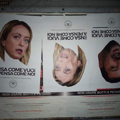 Il Banksy di Torino contro Meloni e Salvini