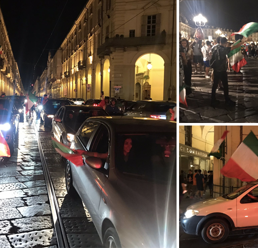 festeggiamenti a Torino dopo Italia-Spagna