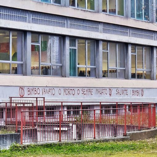 Imbrattati con scritte no vax i muri della media Gobetti di Beinasco
