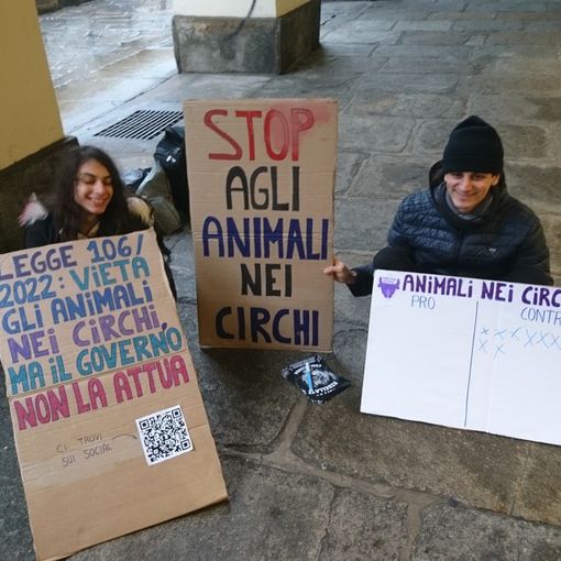 Protesta delle attiviste di Ribellione Animale in via Po: &quot;Stop all'uso degli animali nei circhi&quot;