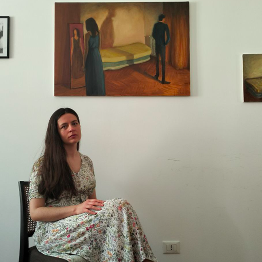 In foto la mostra in Casa Cuò con le opere di Agapi Kanellopoulou