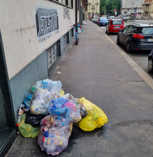 Rifiuti lasciati sotto il sole in corso Dante, i residenti: &quot;Portano cattivi odori e animali&quot;