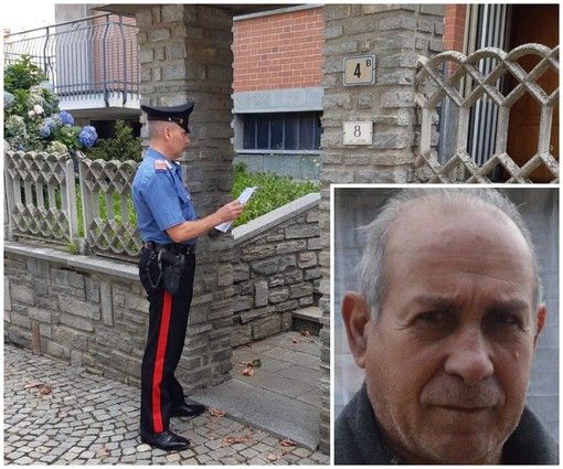 I Carabinieri di fronte all'abitazione di via Cavour, a Bagnolo Piemonte. Nel riquadro, Pasquale Mattana. L'omicidio è avvenuto a Carmagnola